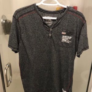 Projek and Co Grey, red embroidered button up Tee